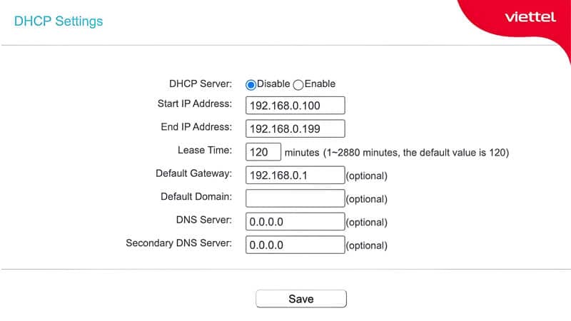 Vô hiệu hóa máy chủ DHCP trên modem phụ