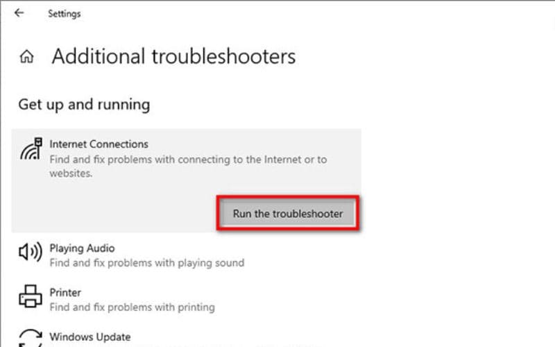 Sử dụng Internet Connection Troubleshooter